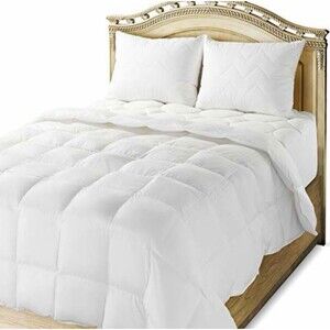 Cotton Sateen Queen Comforter 300 Thread Count Swiss Dot Design White Soft NEW